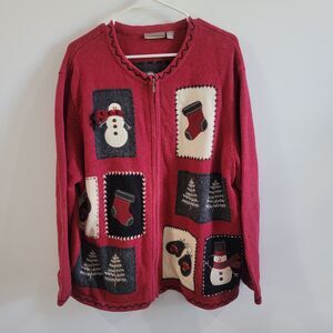 Croft And Barrow Womens Ugly Christmas Sweater Size 2X‎ Zip Up Patchwork Snowmen